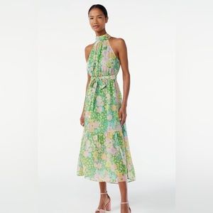 Scoop Halter Midi Dress Green Large 12/14